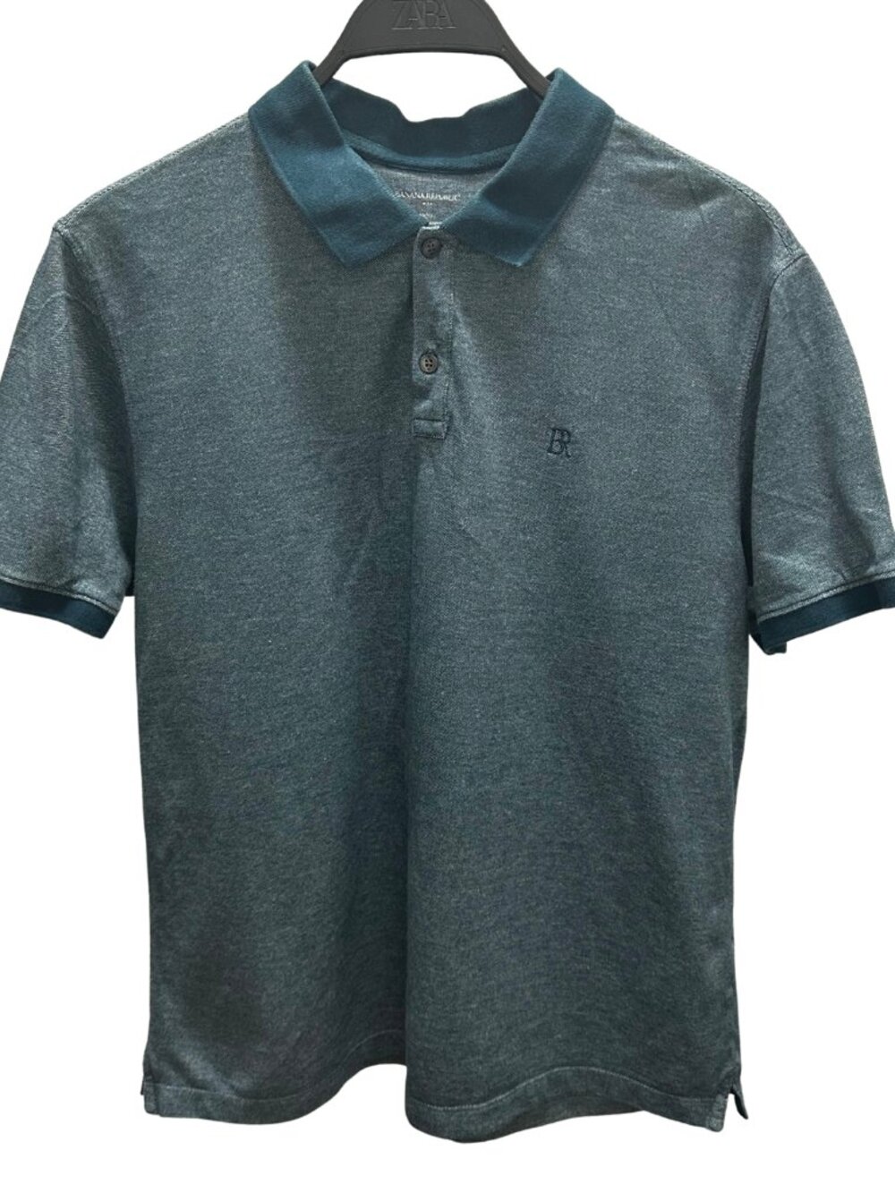 Banana Republic Men's Pique Polo Heather Blue Navy Collar Organic Cotton L